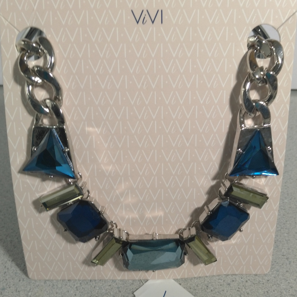 Chunky Colored Stones and Chain Necklace ViVI - Picture 1 of 4